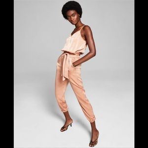 And Now This : Belted Satin Jumpsuit